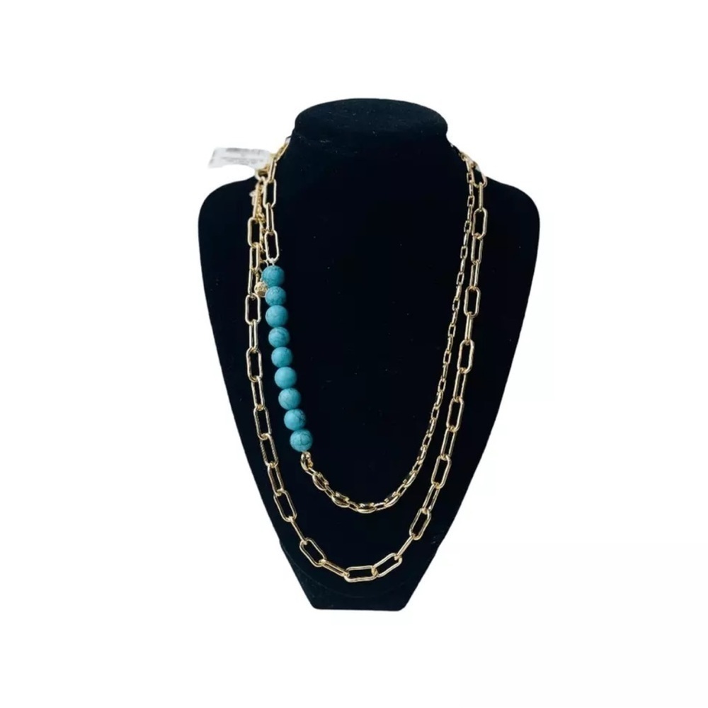 Alfani New Gold Tone Turquoise Stone Long Layering Necklace‎